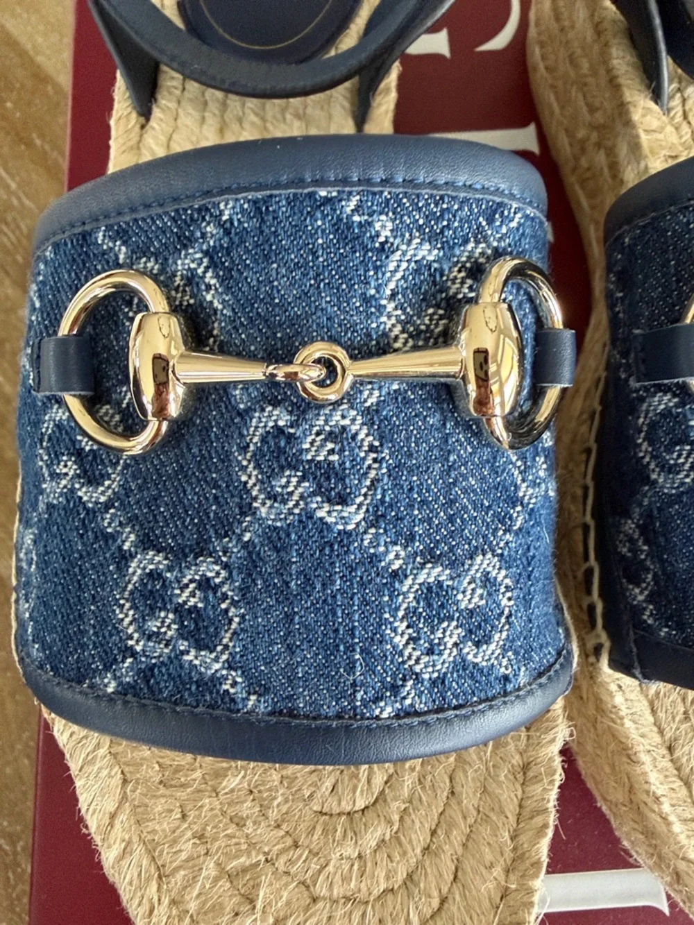 NWT dust bag authentic Gucci Blue Denim GG Horsebit Espadrille Sandals - Picture 2 of 9